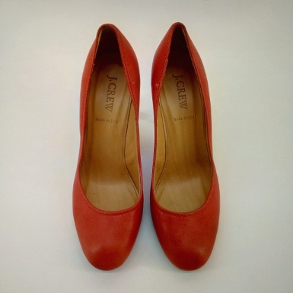 J.Crew Leather Italian Coral Orange Pumps Heels 7.5